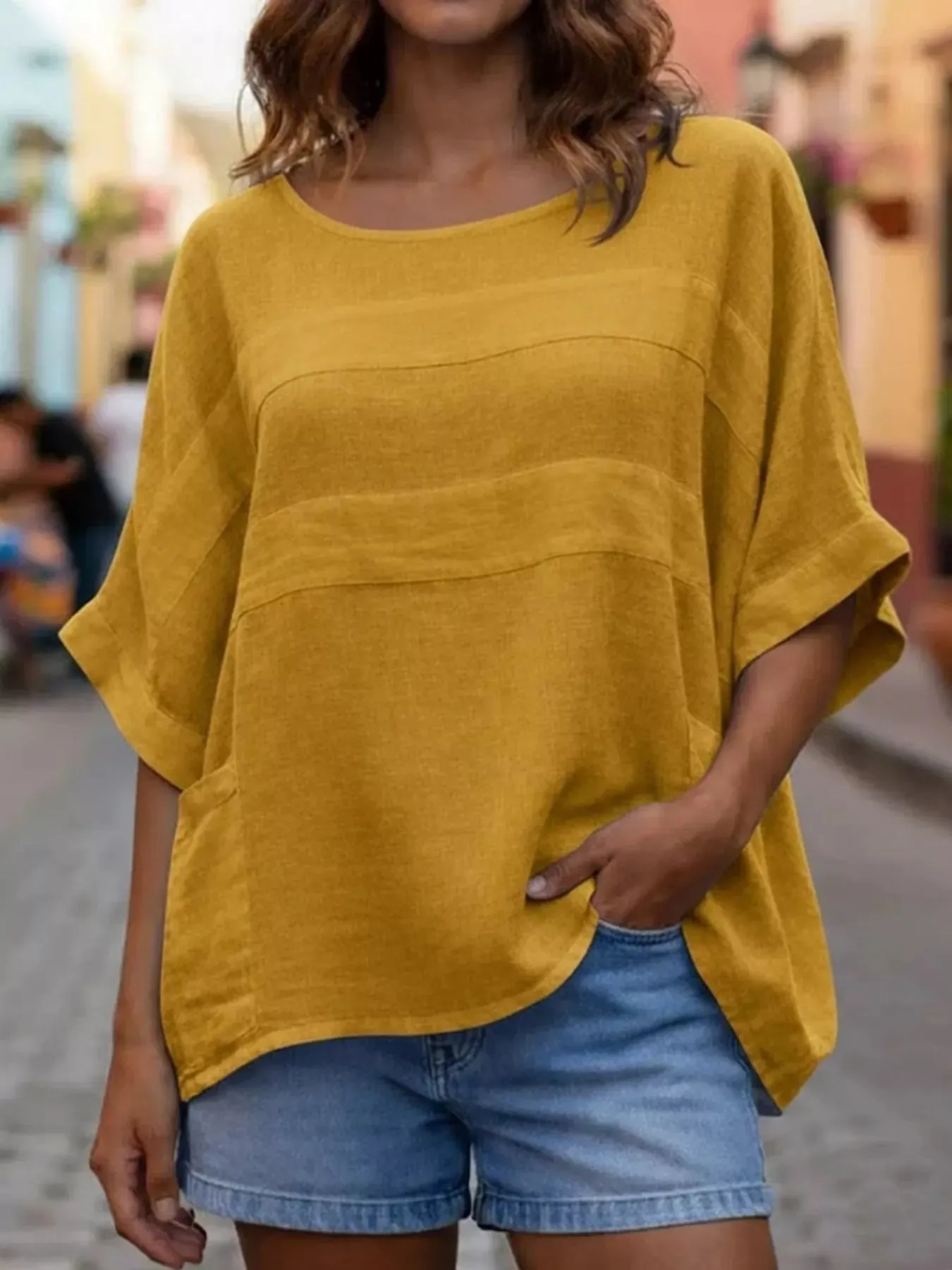 Full Size Round Neck Casual Loose Top with Pockets Plus Size sold by Charming Charlie product image thumbnail 5