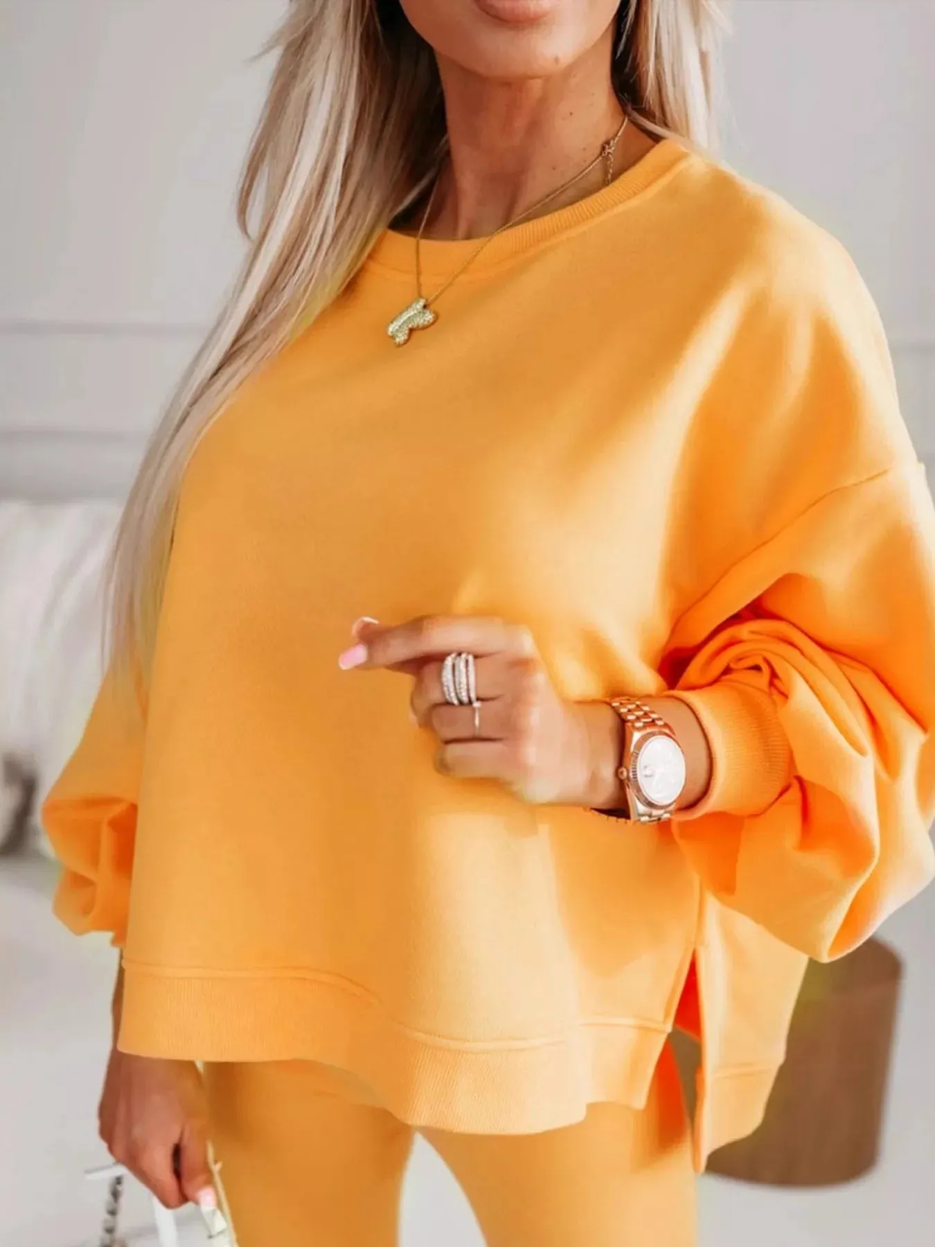 Side Slit Solid Color Oversized Sweatshirt sold by Charming Charlie product image thumbnail 4