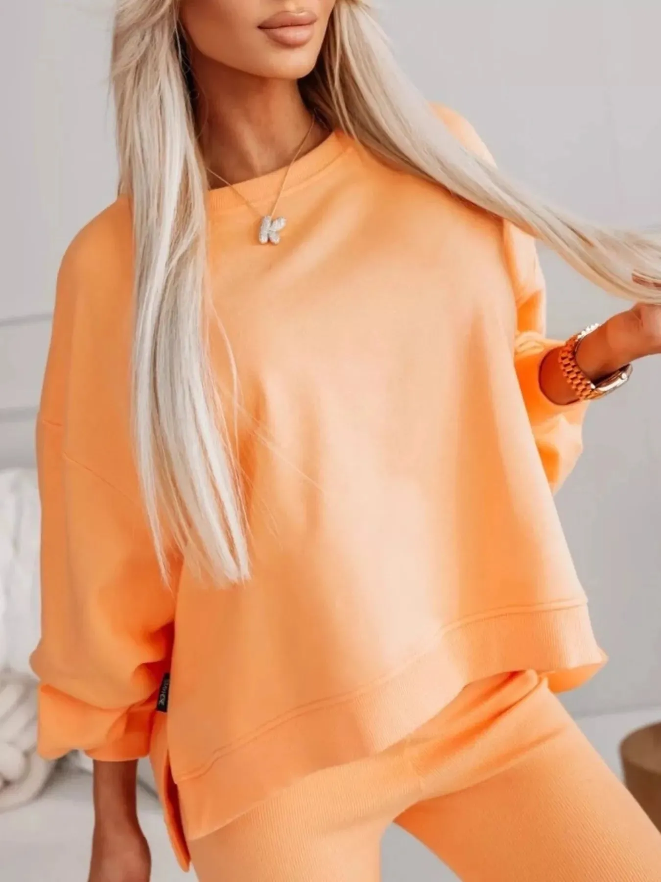 Side Slit Solid Color Oversized Sweatshirt sold by Charming Charlie product image thumbnail 2
