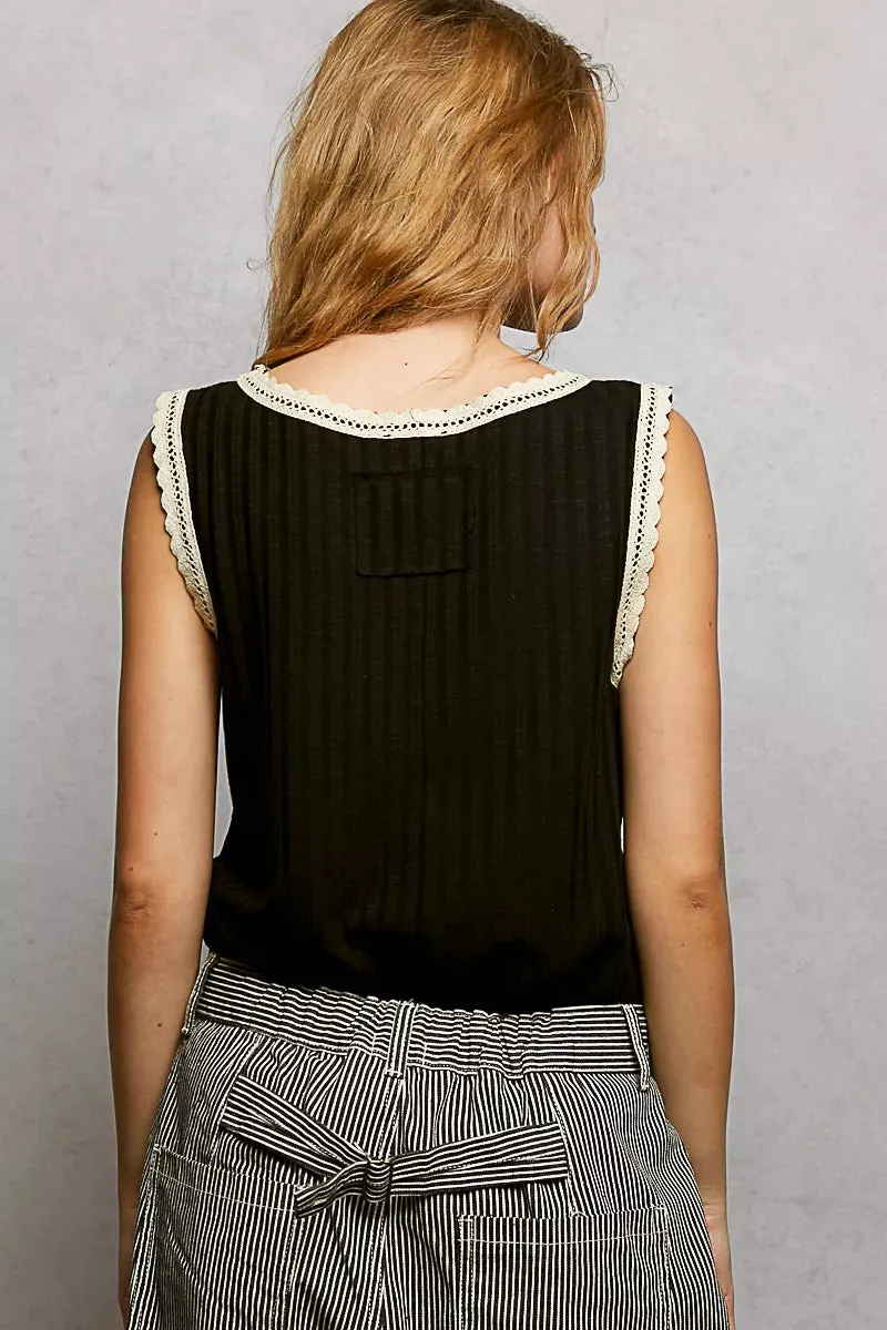 POL Ribbed Round Neck Tank with Lace Trim sold by Charming Charlie product image thumbnail 4