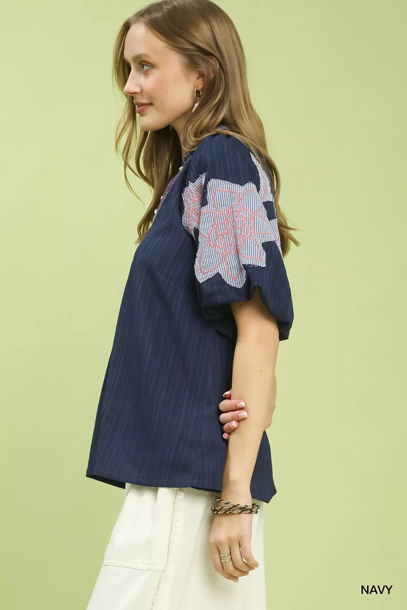 Umgee Embroidered Balloon Sleeve Notch Neck Blouse sold by Charming Charlie product image thumbnail 2