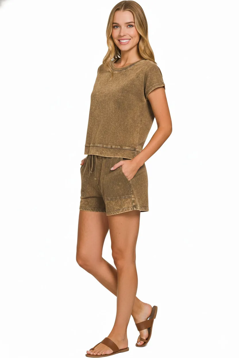 Zenana Premium Cotton Washed Sleeveless Top & Shorts Set sold by Charming Charlie product image thumbnail 3