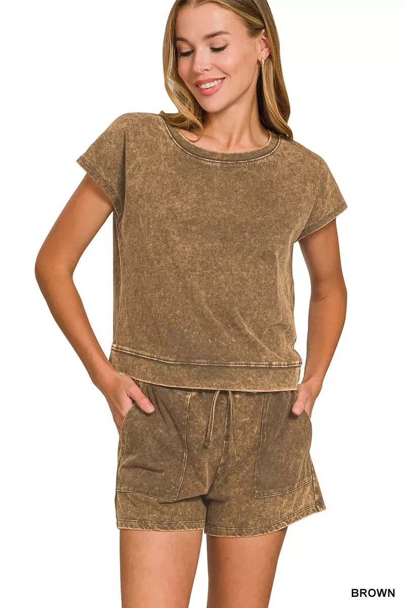 Zenana Premium Cotton Washed Sleeveless Top & Shorts Set sold by Charming Charlie