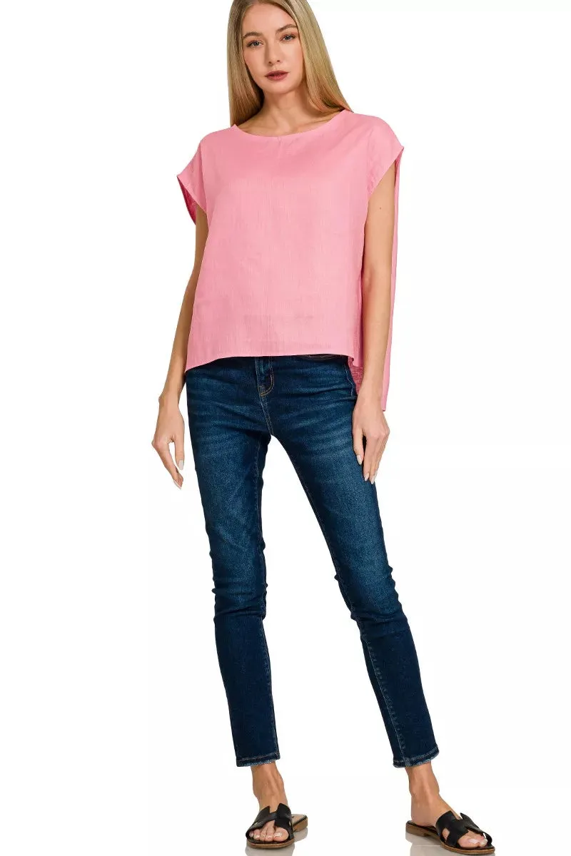 Zenana Linen Round Neck Cap Sleeve Top sold by Charming Charlie product image thumbnail 3