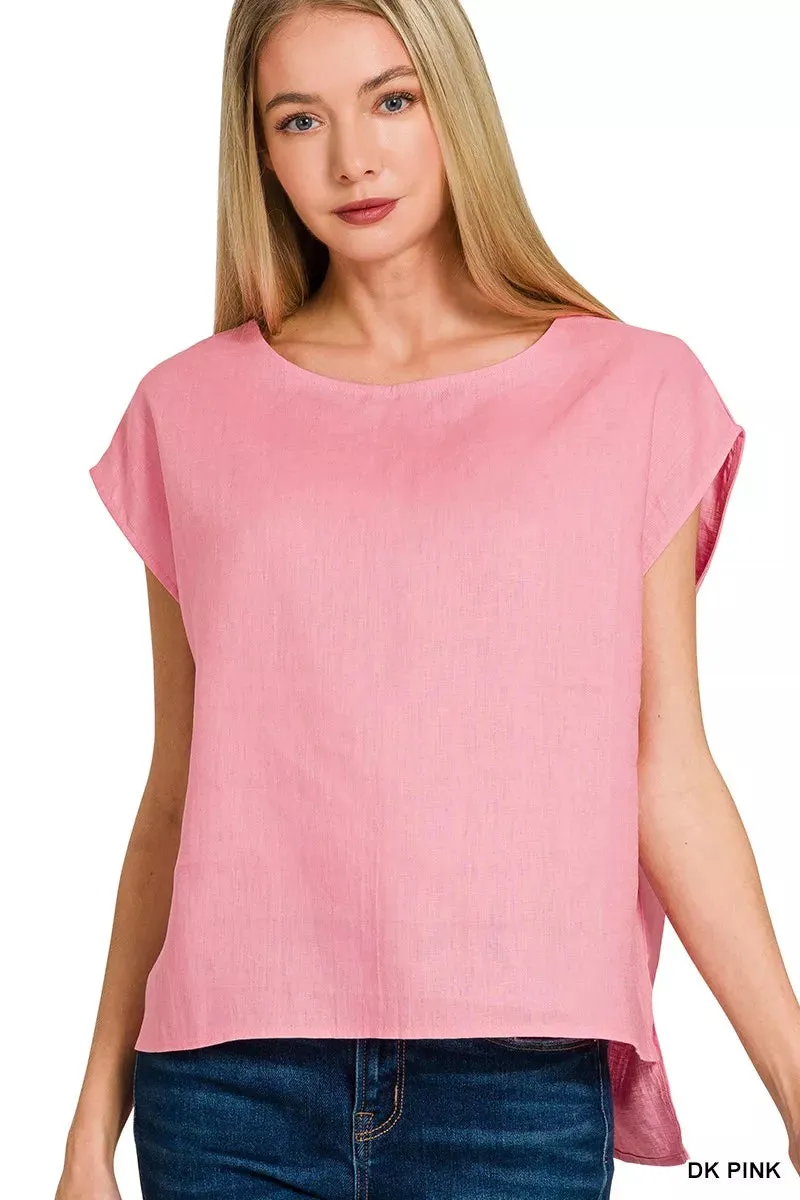 Zenana Linen Round Neck Cap Sleeve Top sold by Charming Charlie