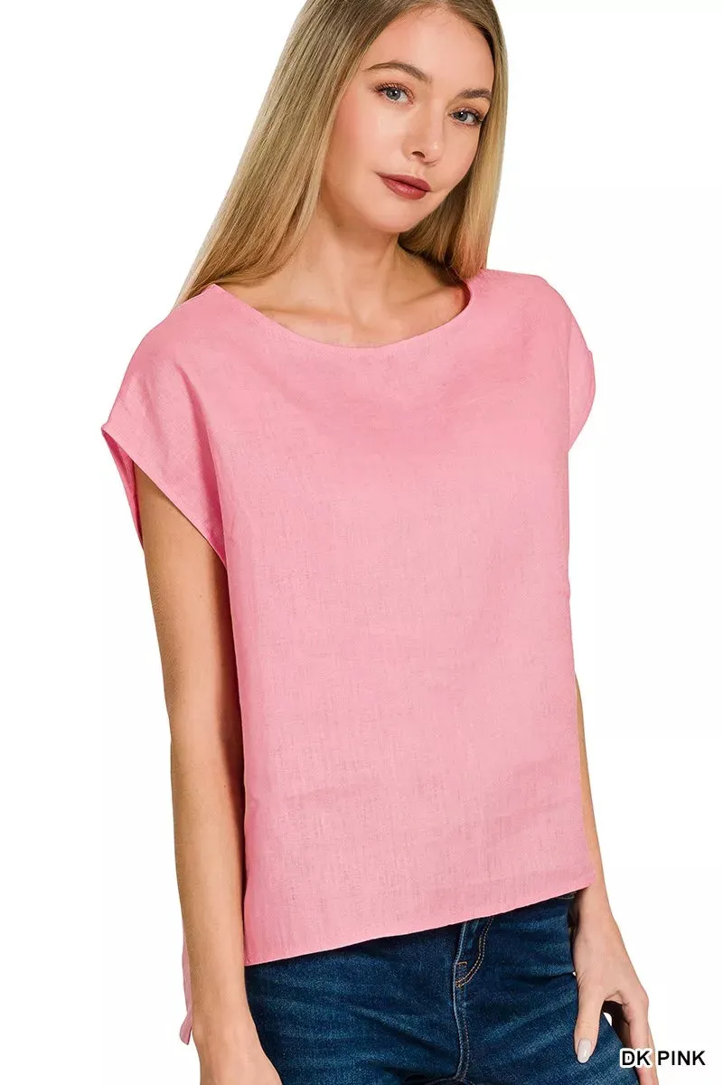 Zenana Linen Round Neck Cap Sleeve Top sold by Charming Charlie product image thumbnail 2
