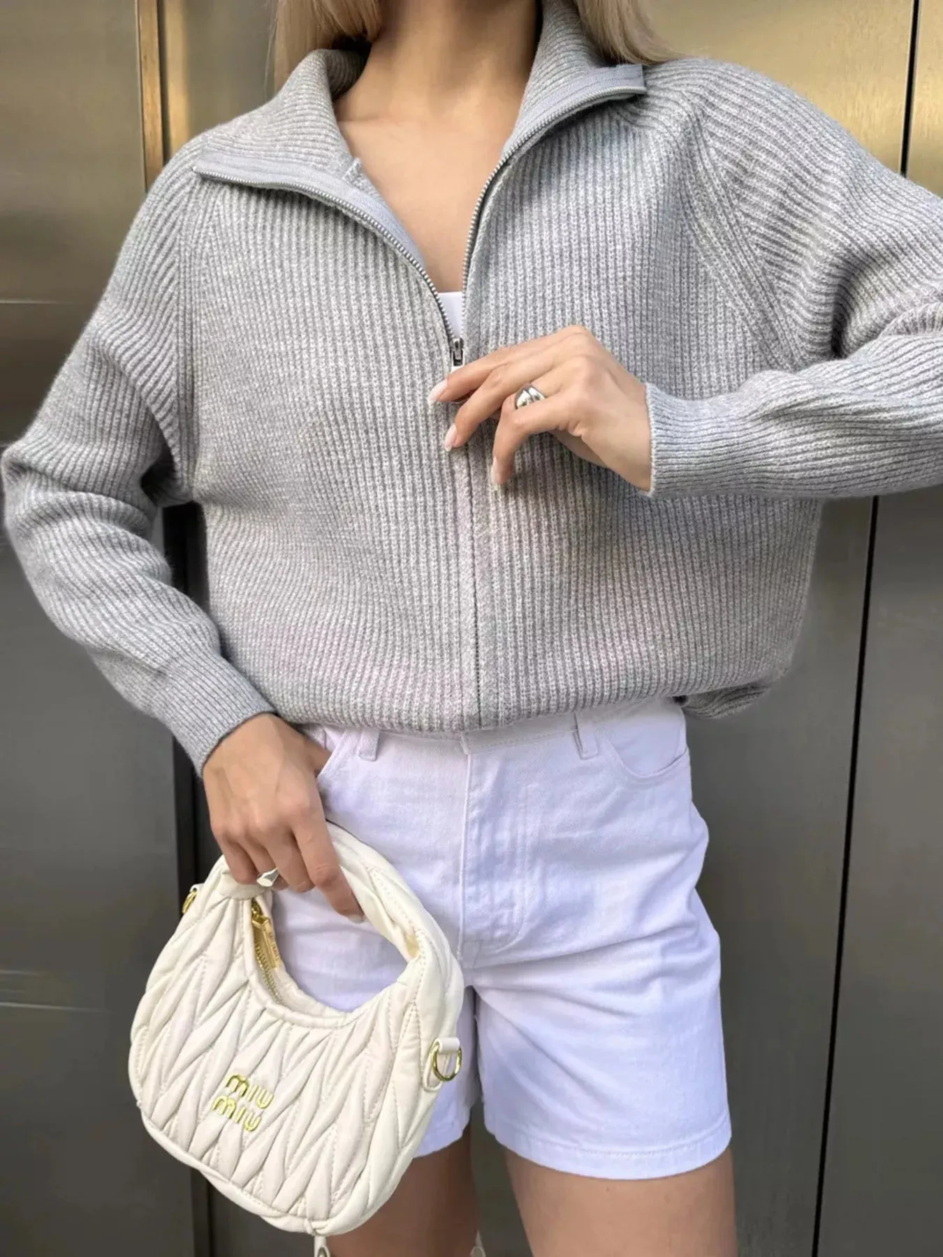 Zip-Up Ribbed Knit Cardigan sold by Charming Charlie product image thumbnail 5