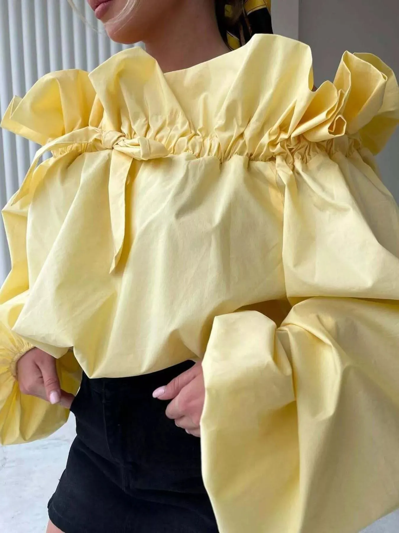 Off-Shoulder Ruffled Balloon Sleeve Blouse sold by Charming Charlie product image thumbnail 5
