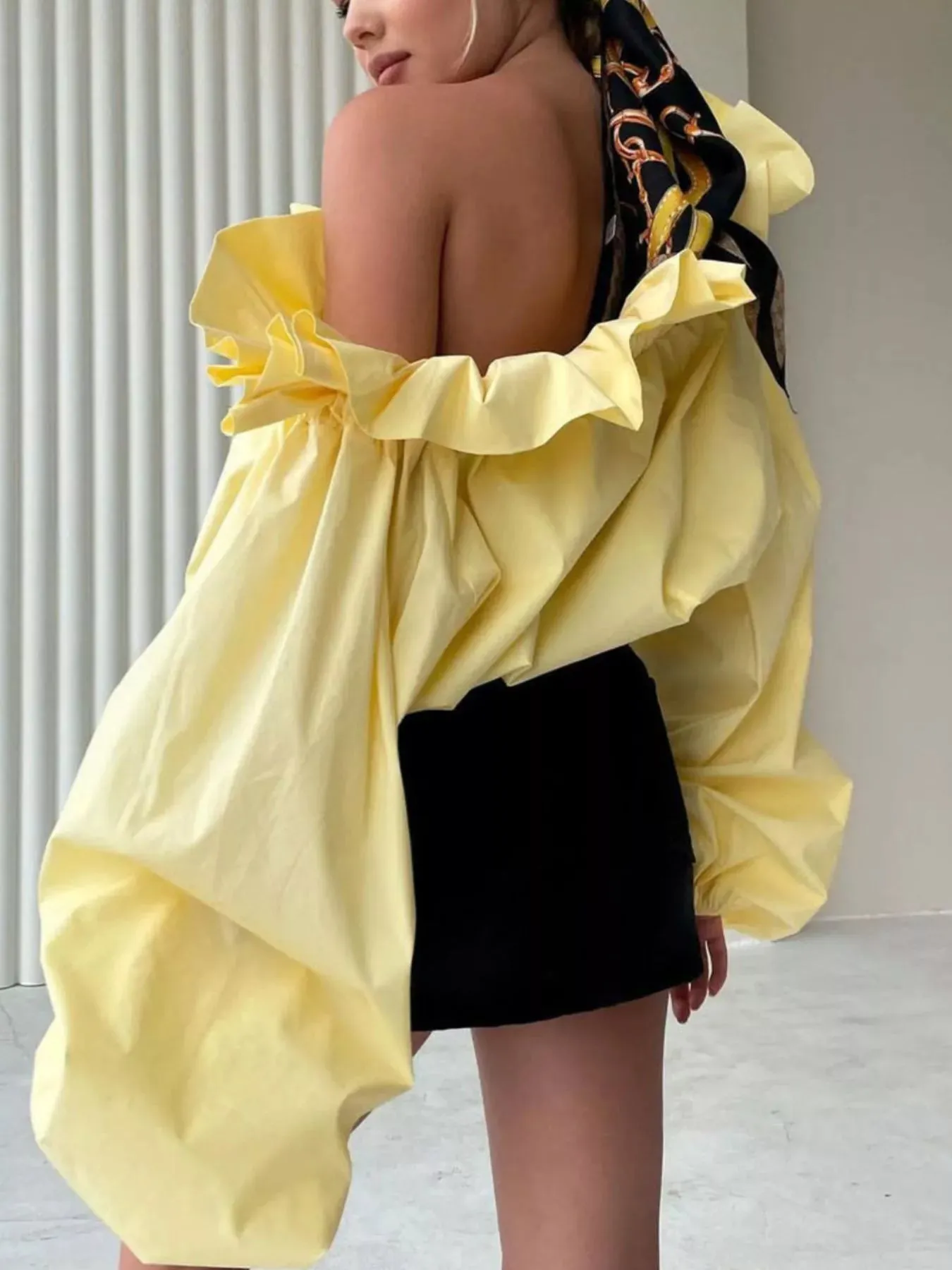 Off-Shoulder Ruffled Balloon Sleeve Blouse sold by Charming Charlie product image thumbnail 2