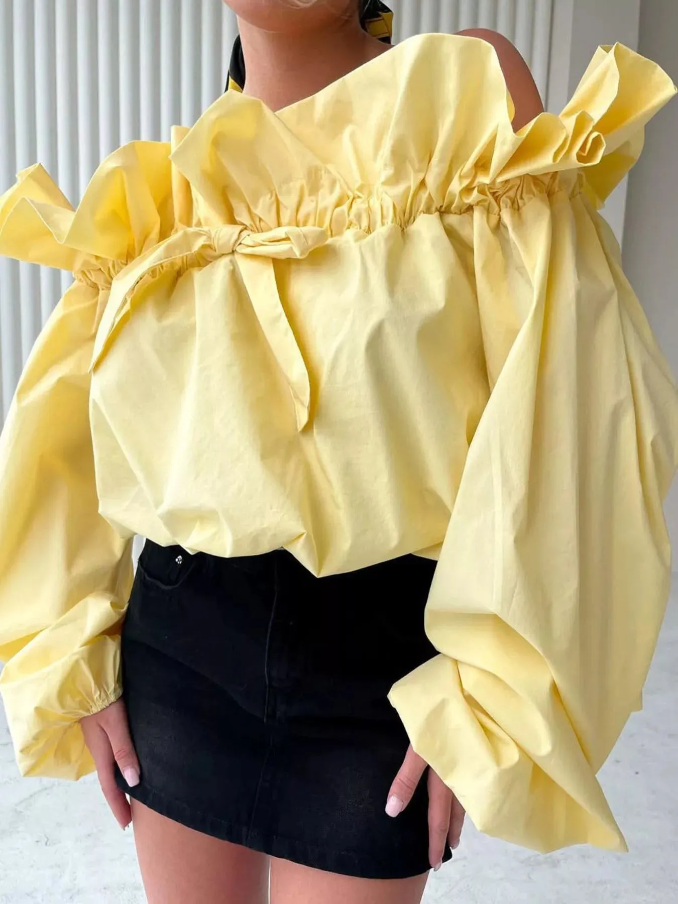 Off-Shoulder Ruffled Balloon Sleeve Blouse sold by Charming Charlie product image thumbnail 4
