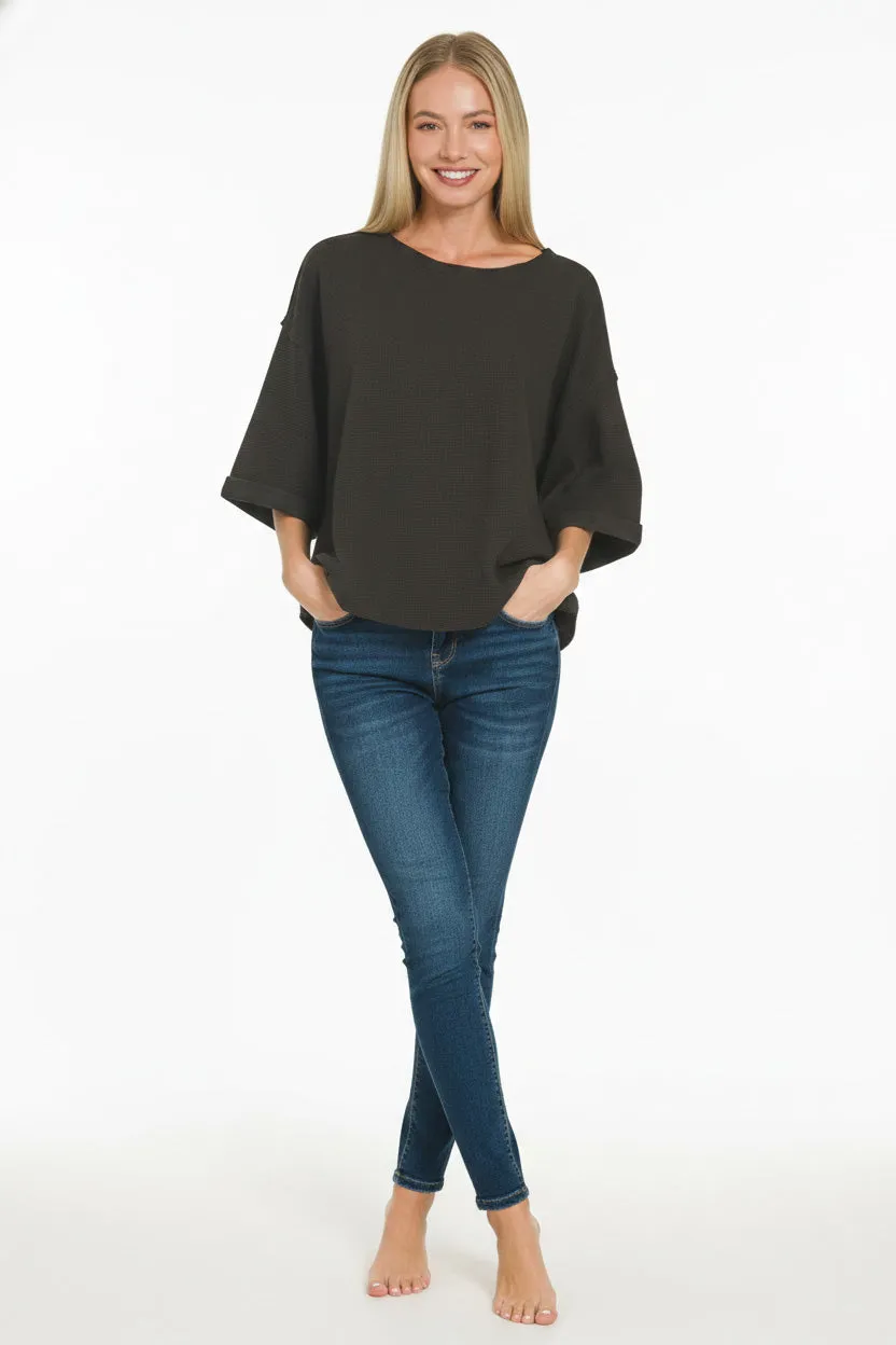 Zenana Double Knit Exposed Seam Curved Hem Top sold by Charming Charlie product image thumbnail 3