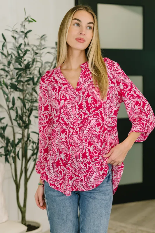 Lizzy Top in Pink Paisley sold by Charming Charlie
