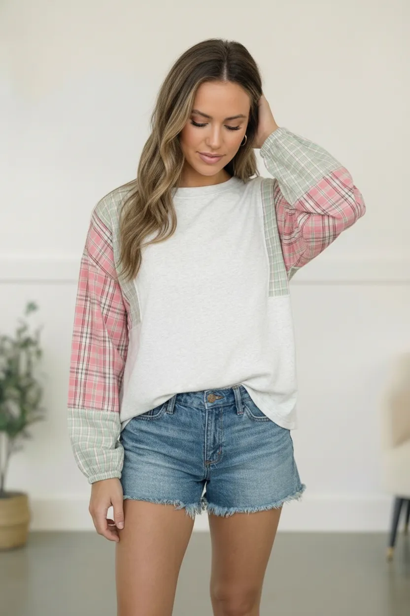 My Casual Cutie Grey Patchwork Top sold by Charming Charlie product image thumbnail 3