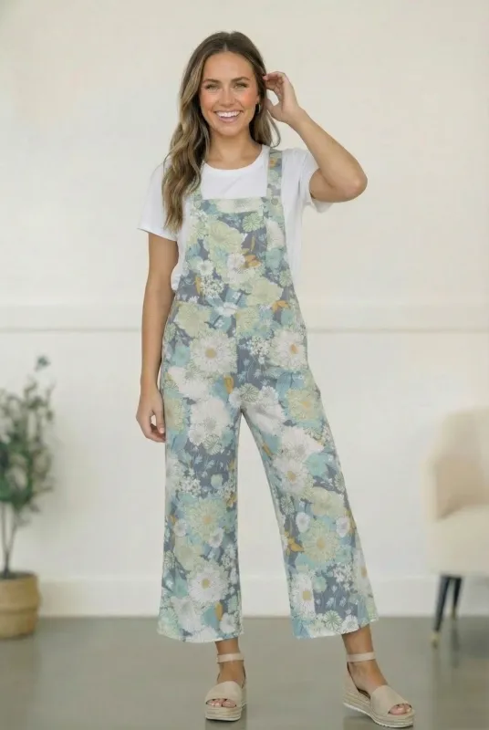 Groovy Garden Sage Floral Overalls sold by Charming Charlie