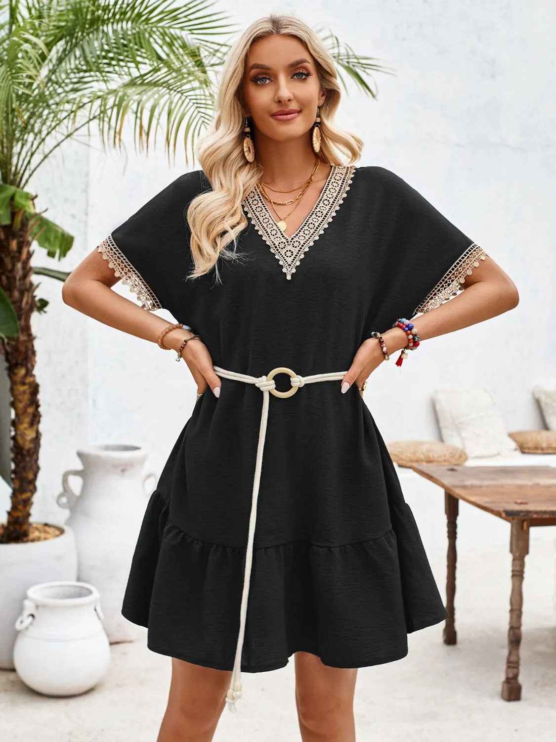 Ruffled V-Neck Half Sleeve Mini Dress sold by Charming Charlie product image thumbnail 4