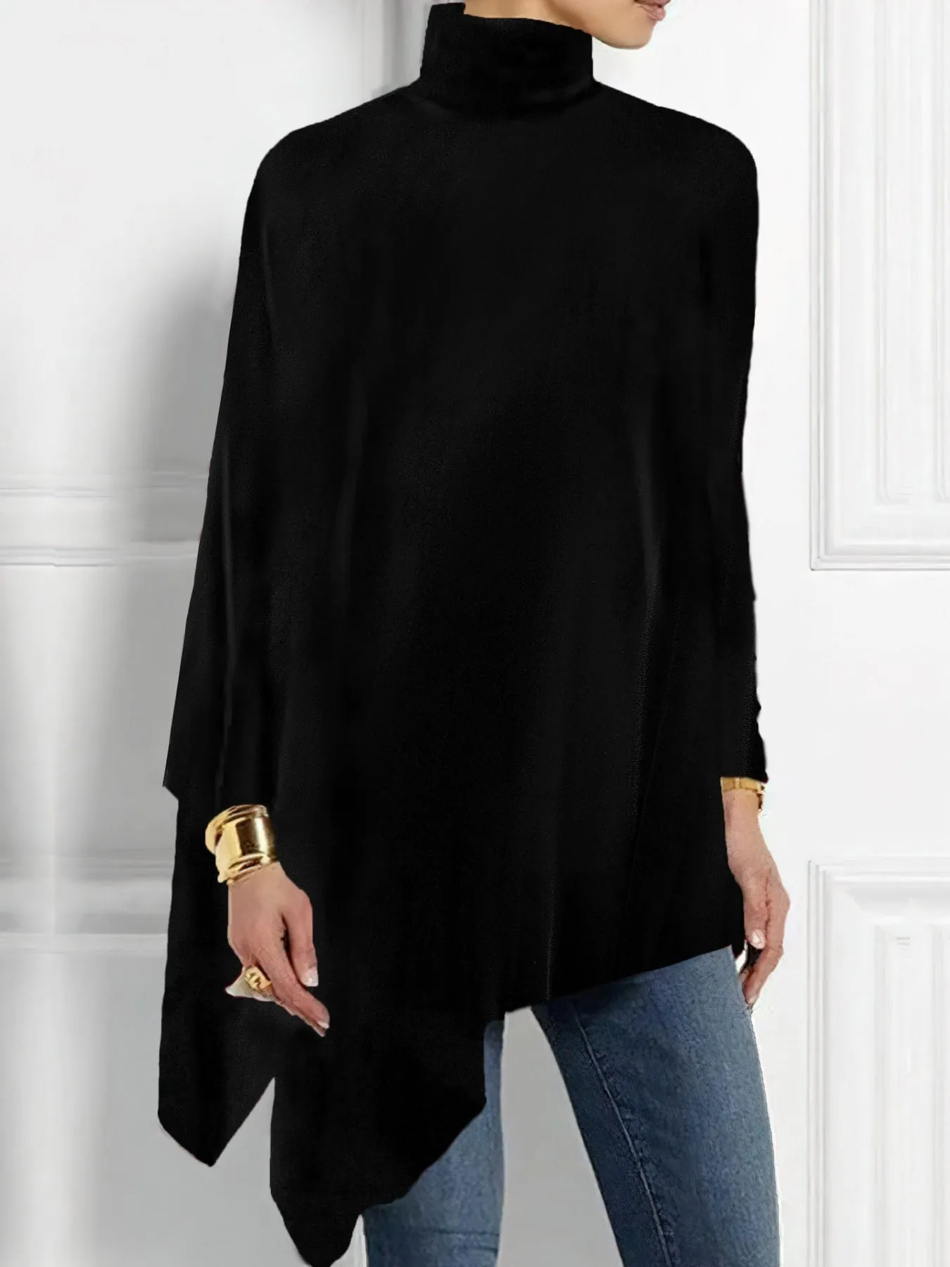 Elegant Turtleneck Asymmetric Hem Top sold by Charming Charlie