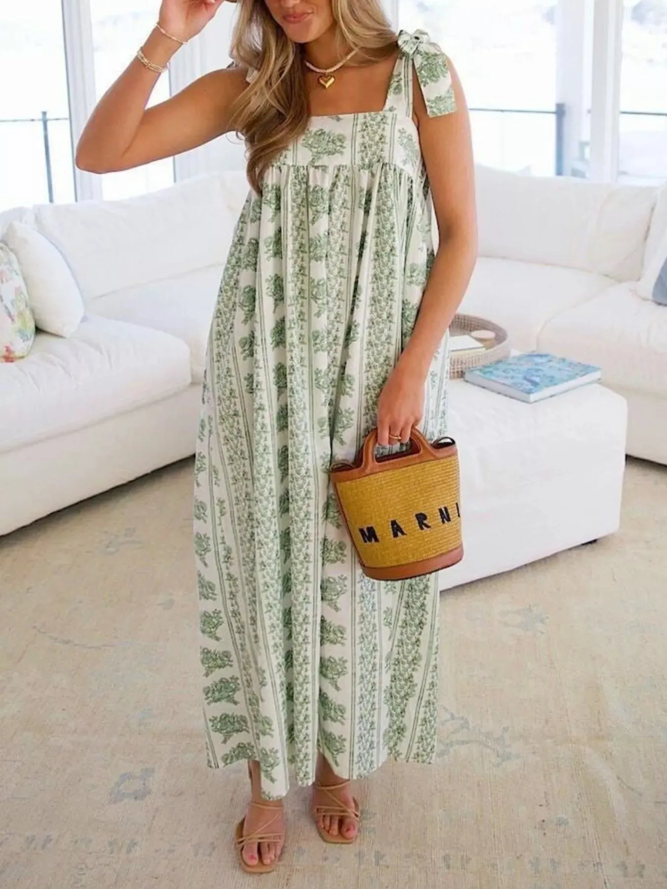 Elegant Floral Print Tie-Shoulder Dress sold by Charming Charlie