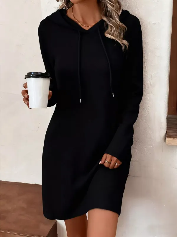 Drawstring Hooded Long Sleeve Mini Dress made by Trendsi