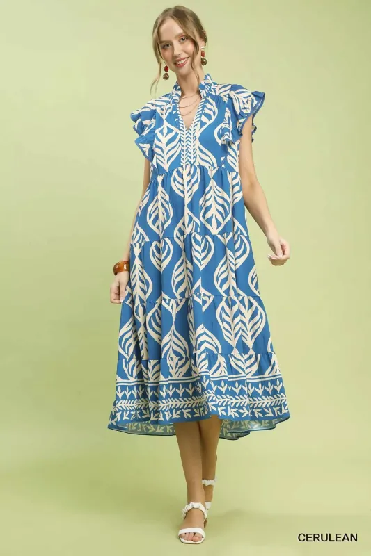 Umgee Leaf Print Tiered Midi Dress with Pockets sold by Charming Charlie