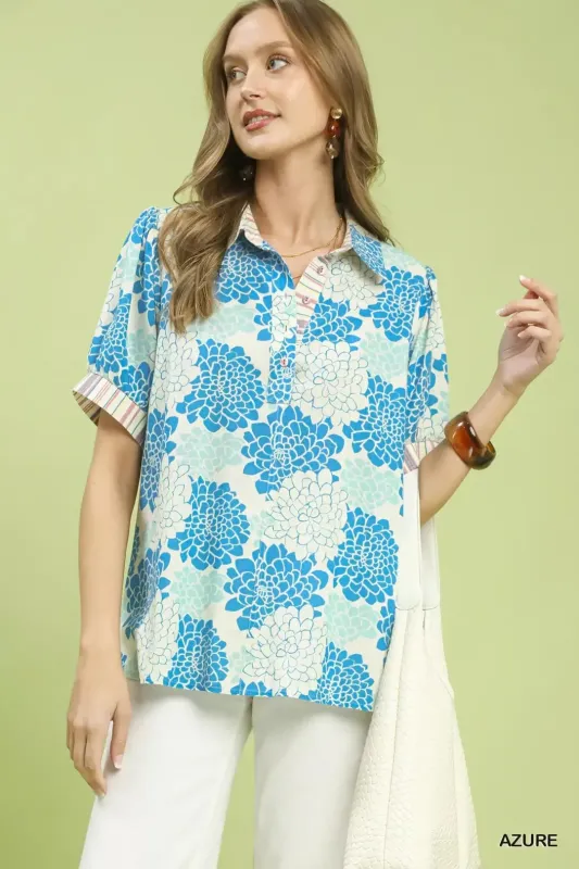 Umgee Floral Collared Short Sleeve Blouse sold by Charming Charlie