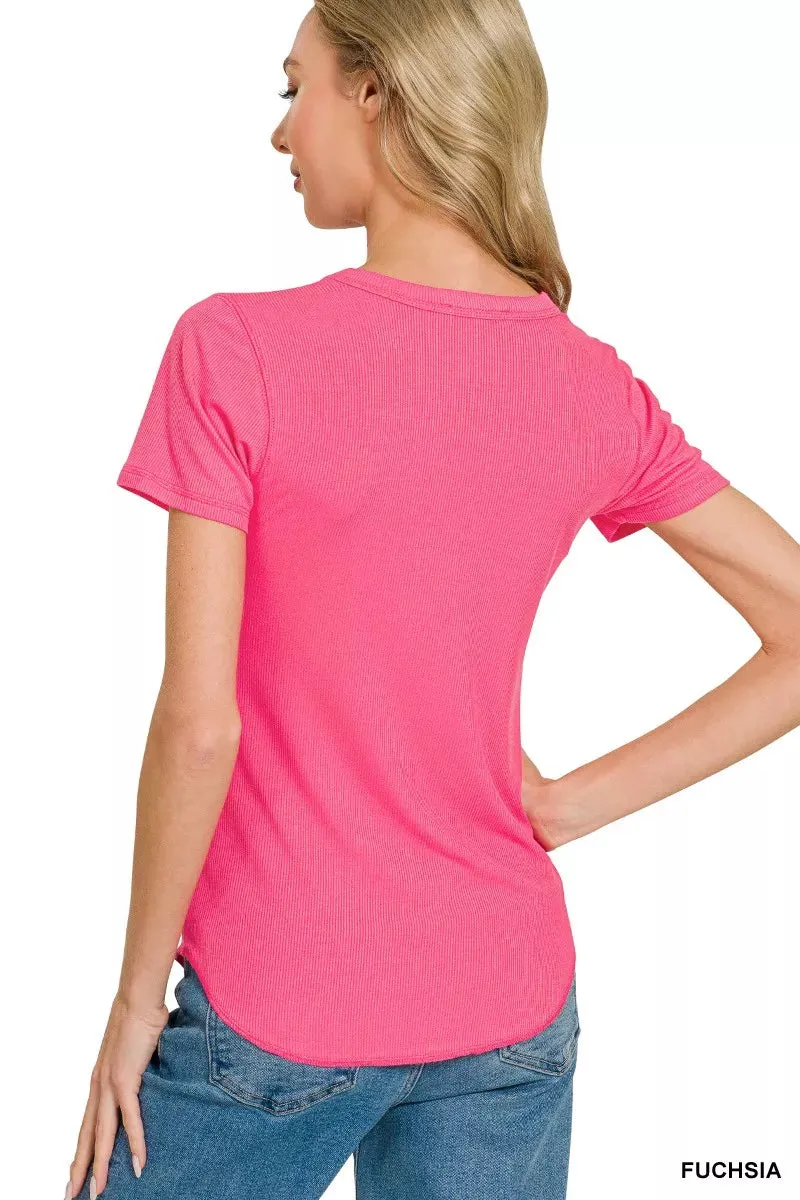 Zenana Ribbed Curved Hem Round-Neck Tee sold by Charming Charlie product image thumbnail 3