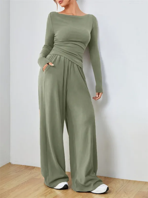 Casual Long Sleeve Top & Wide Leg Pants Set sold by Charming Charlie