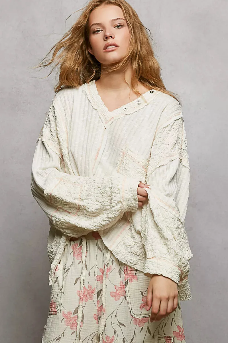 POL V-Neck Long Sleeve Top with Stitch Detail sold by Charming Charlie