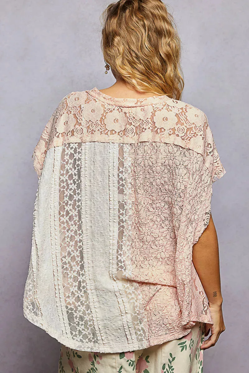 POL Asymmetrical V-Neck Short Sleeve Lace Top sold by Charming Charlie product image thumbnail 4