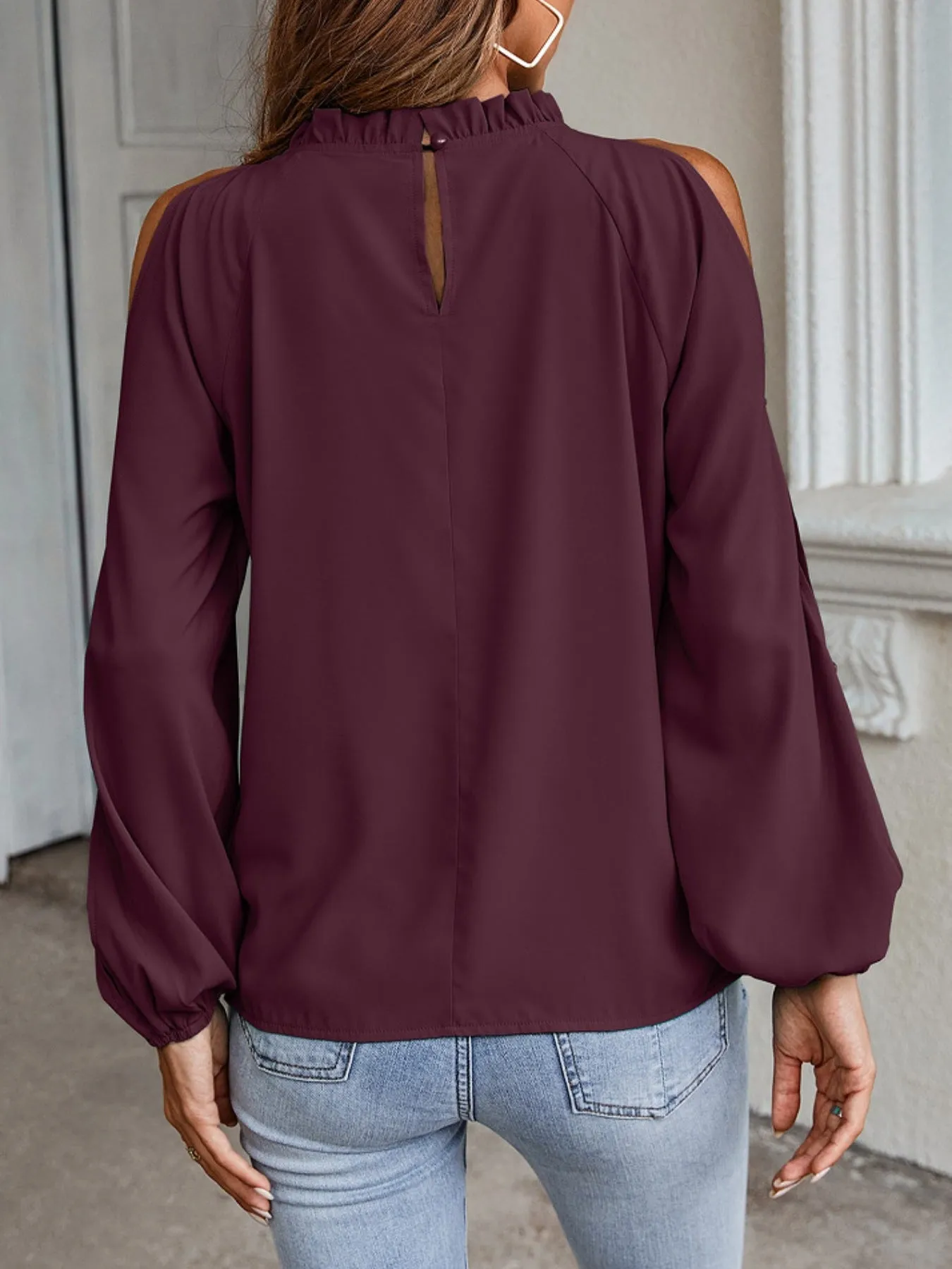 Cold Shoulder Frill Neck Blouse sold by Charming Charlie product image thumbnail 3