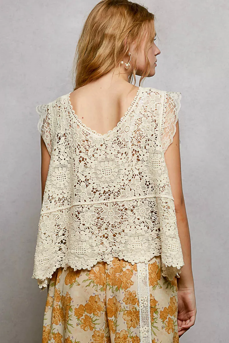 POL Lace Trim Openwork V-Neck Crochet Tank with Scalloped Edge sold by Charming Charlie product image thumbnail 4