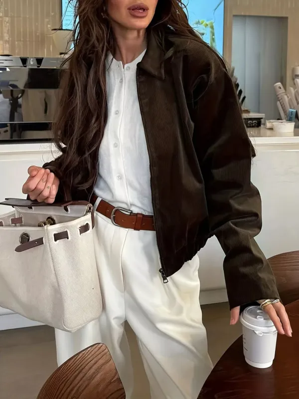 Vintage Corduroy Zip Up Relaxed Fit Jacket sold by Charming Charlie