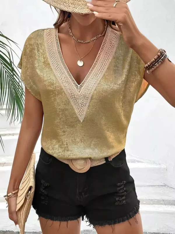 V-Neck Lace Trim Blouse sold by Charming Charlie