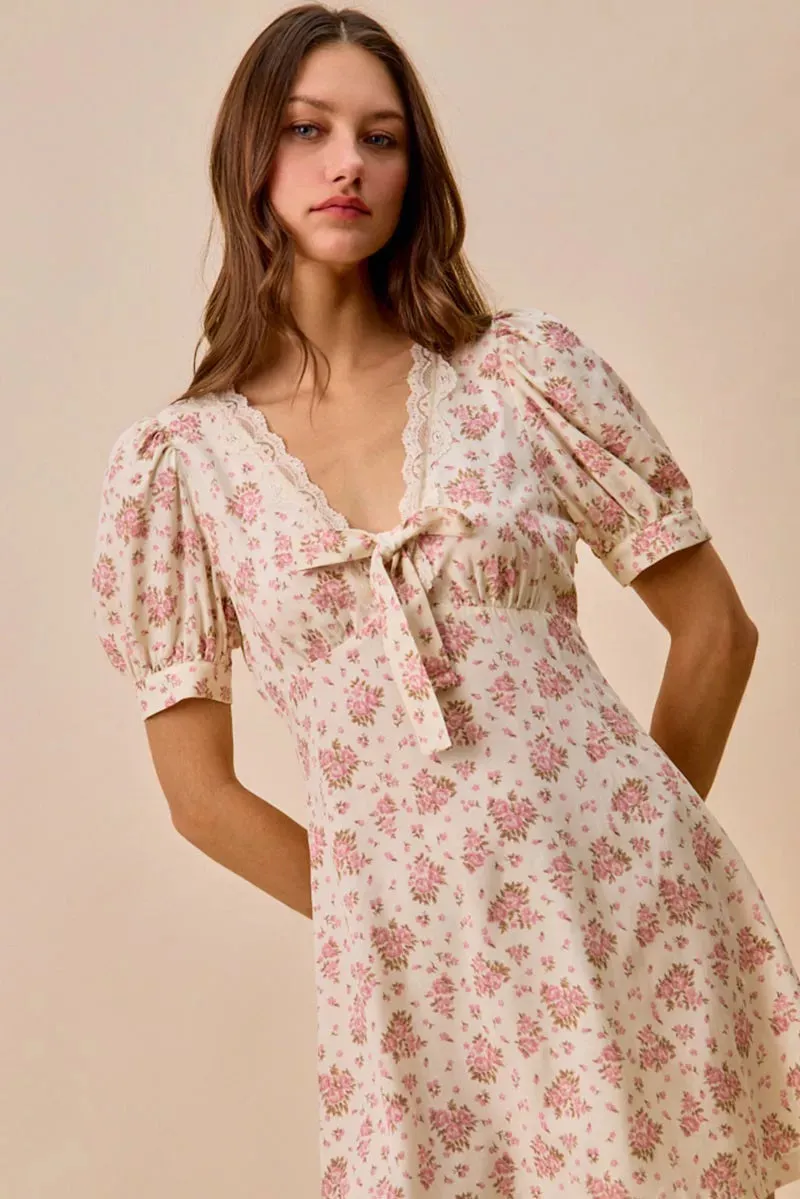 SO ME Floral Lace Trimed Short Sleeves Mini Dress sold by Charming Charlie product image thumbnail 3