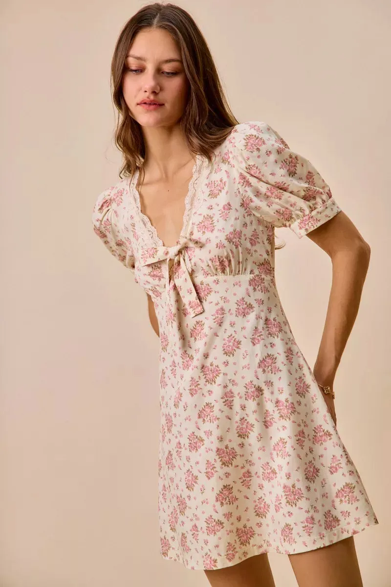 SO ME Floral Lace Trimed Short Sleeves Mini Dress sold by Charming Charlie product image thumbnail 4