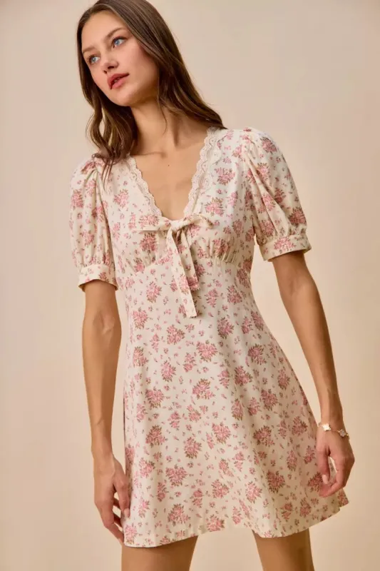 SO ME Floral Lace Trimed Short Sleeves Mini Dress made by Trendsi