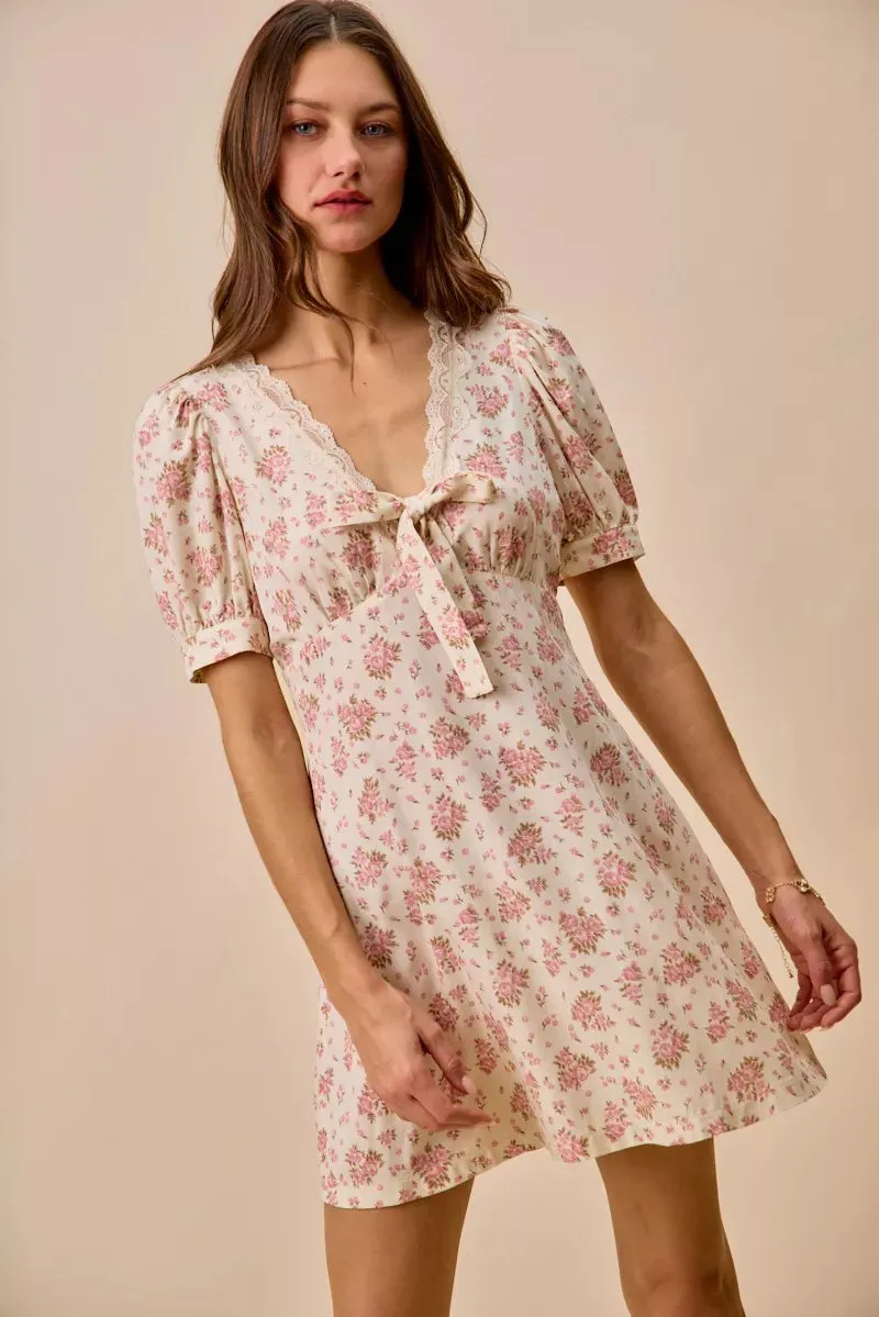 SO ME Floral Lace Trimed Short Sleeves Mini Dress sold by Charming Charlie product image thumbnail 2