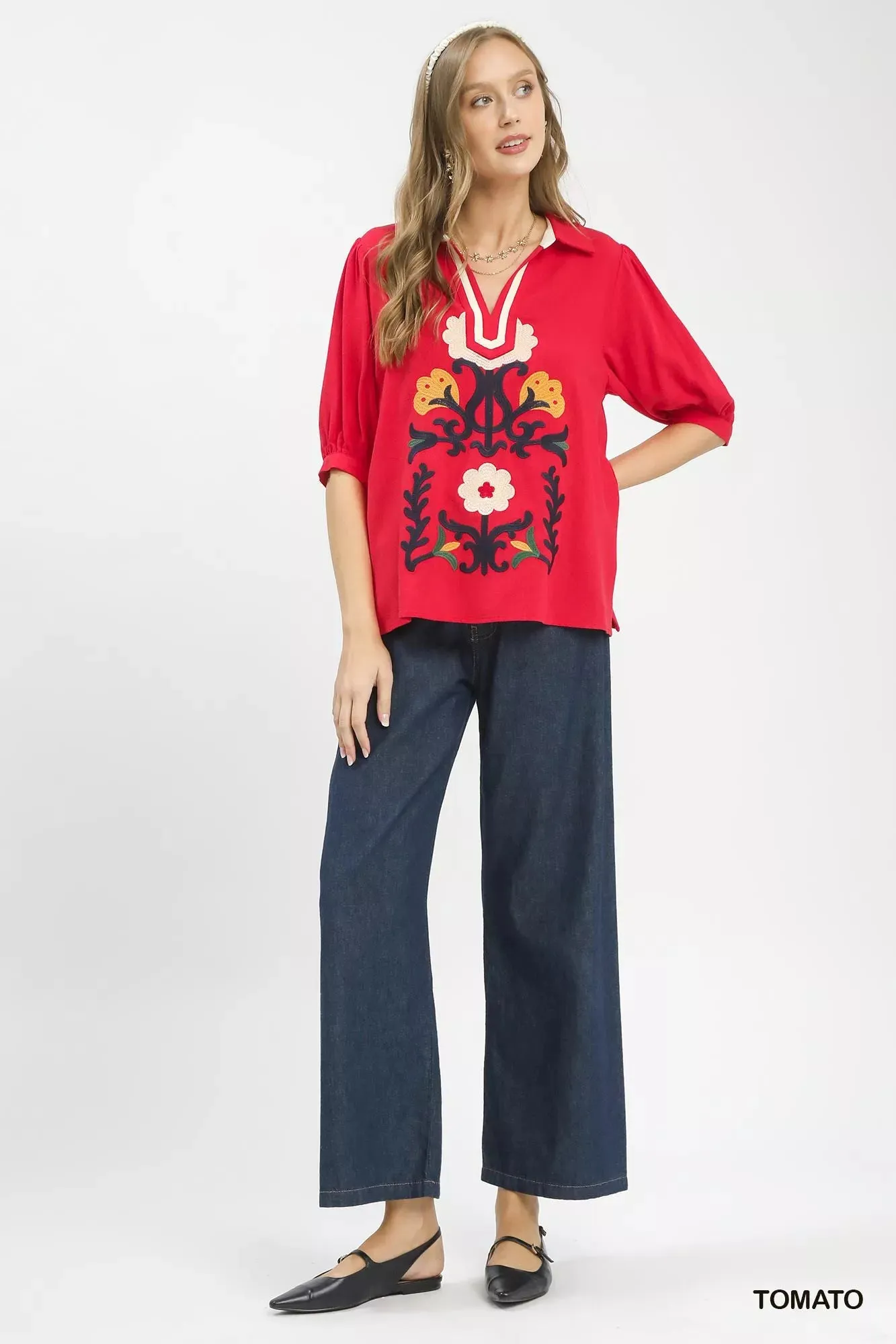 Umgee Mixed Media V-Neck Print Blouse sold by Charming Charlie product image thumbnail 4