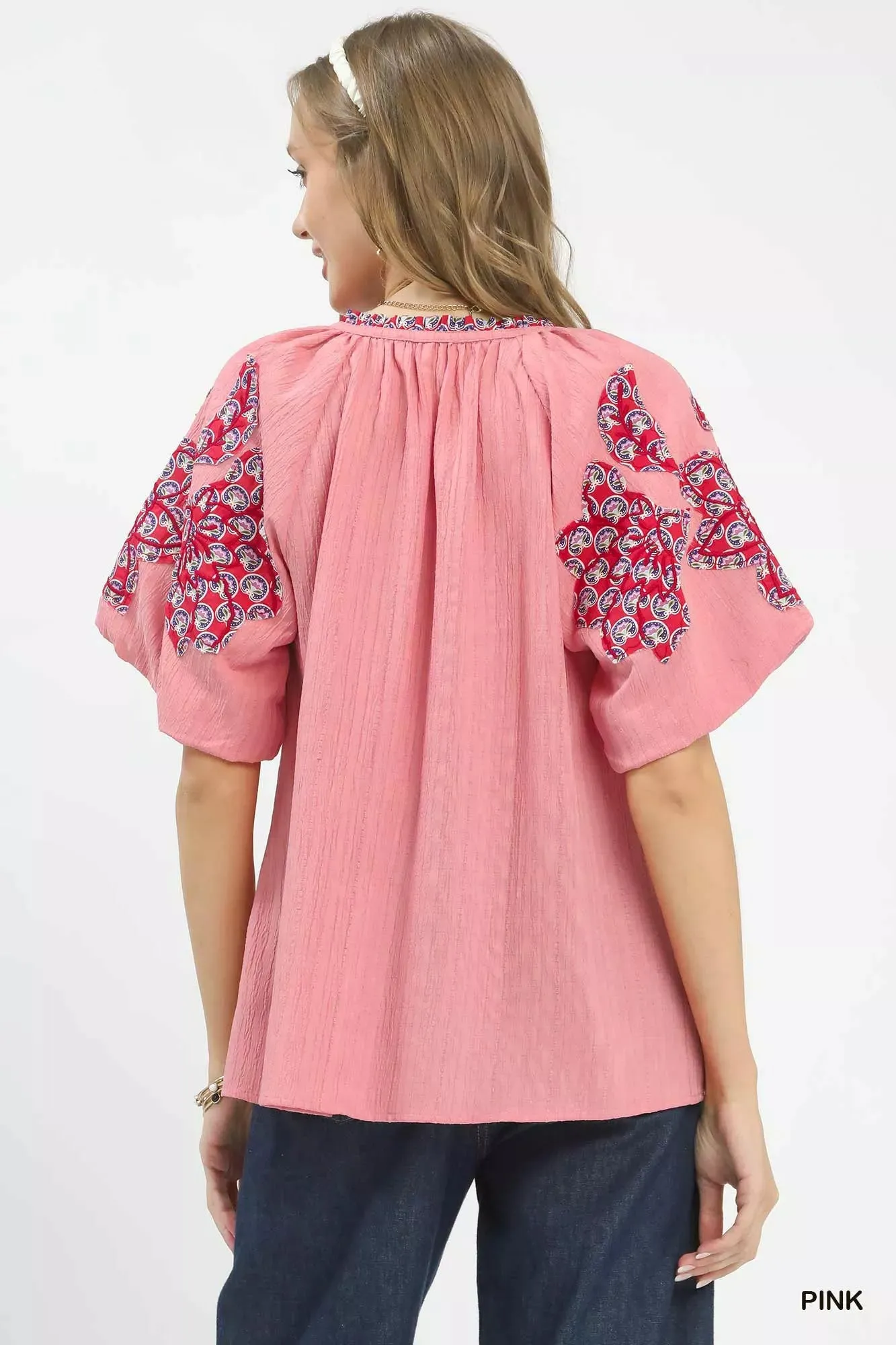 Umgee Embroidered Sleeve Contrast Trim Top sold by Charming Charlie product image thumbnail 3