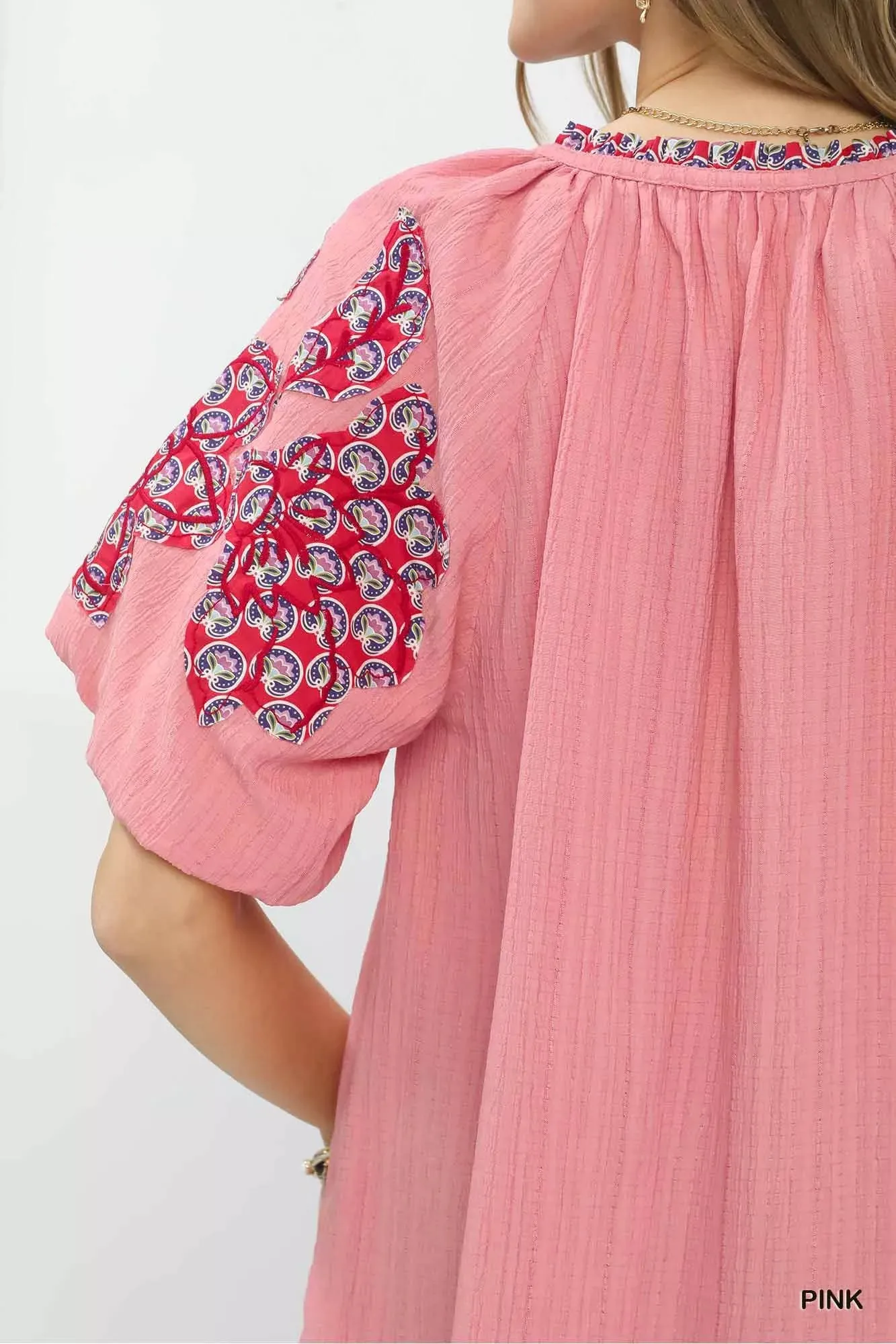 Umgee Embroidered Sleeve Contrast Trim Top sold by Charming Charlie product image thumbnail 4