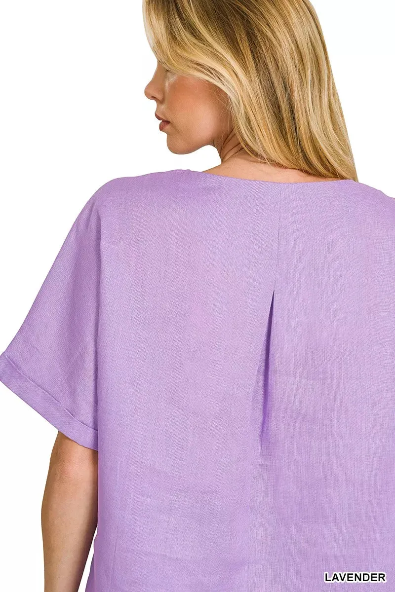 Zenana Linen Round Neck Cuffed Sleeve Top sold by Charming Charlie product image thumbnail 5