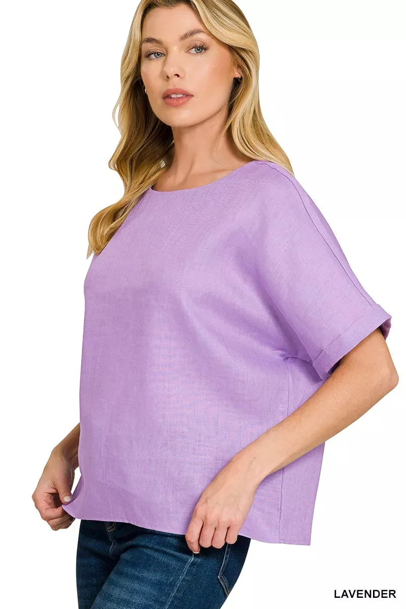 Zenana Linen Round Neck Cuffed Sleeve Top sold by Charming Charlie product image thumbnail 2