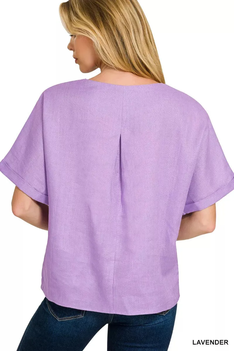 Zenana Linen Round Neck Cuffed Sleeve Top sold by Charming Charlie product image thumbnail 3