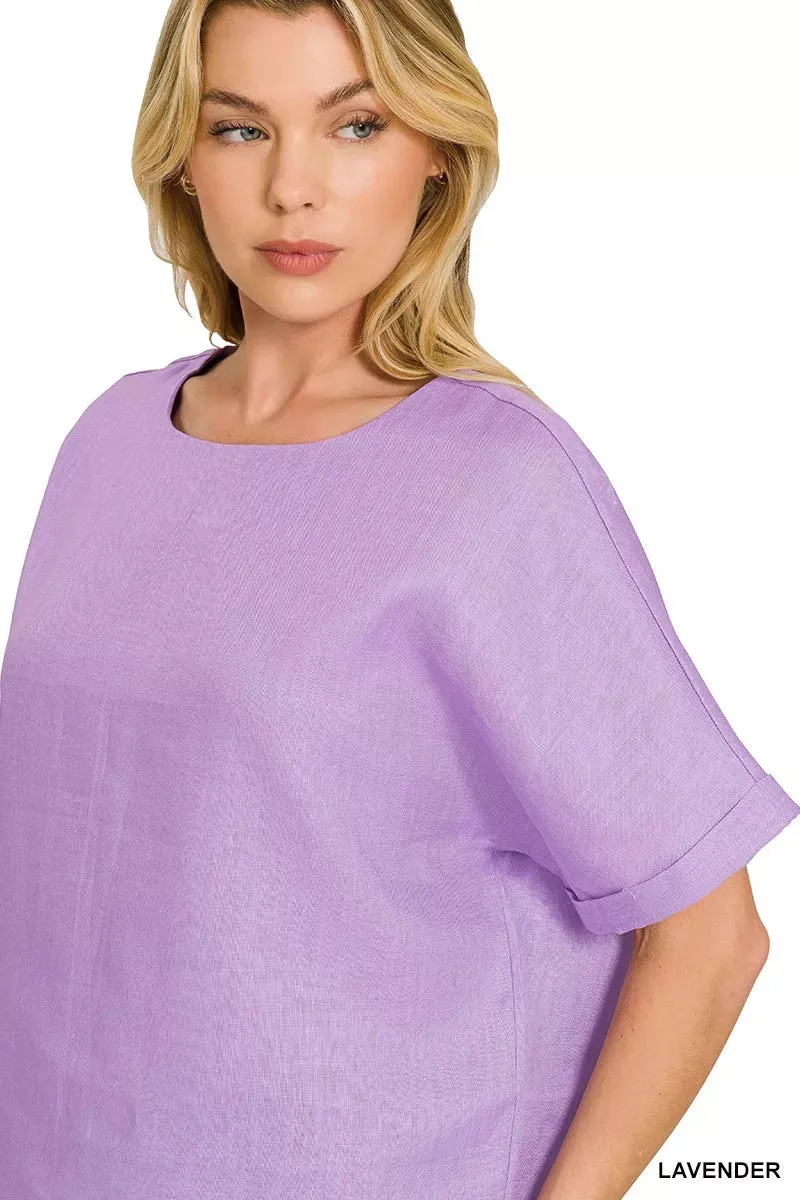 Zenana Linen Round Neck Cuffed Sleeve Top sold by Charming Charlie product image thumbnail 4