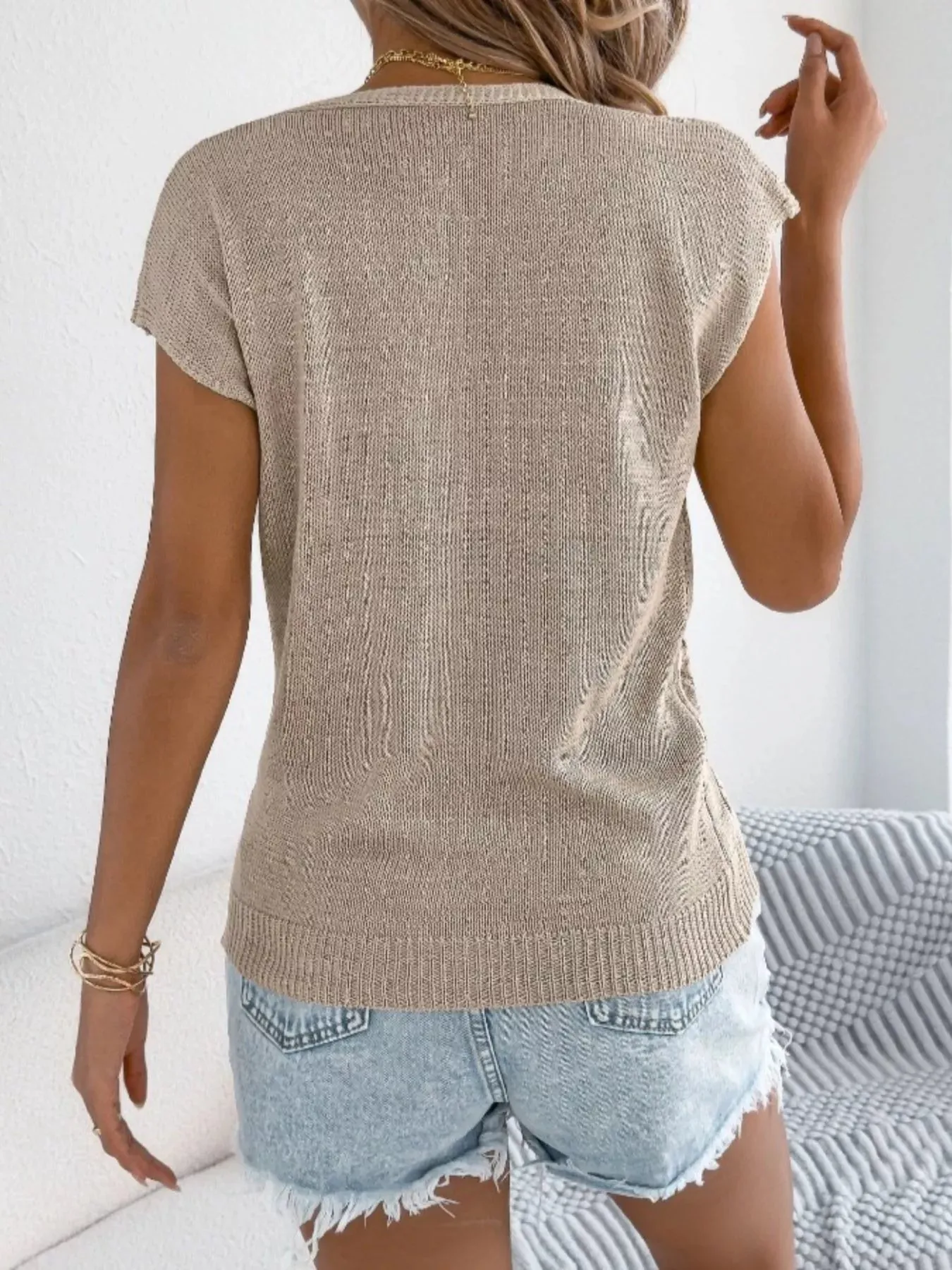 Texture Knit Button Up Cap Sleeve Cardigan sold by Charming Charlie product image thumbnail 2