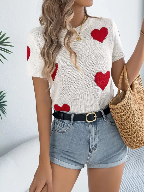 Heart Pattern Short Sleeve Knit Top sold by Charming Charlie