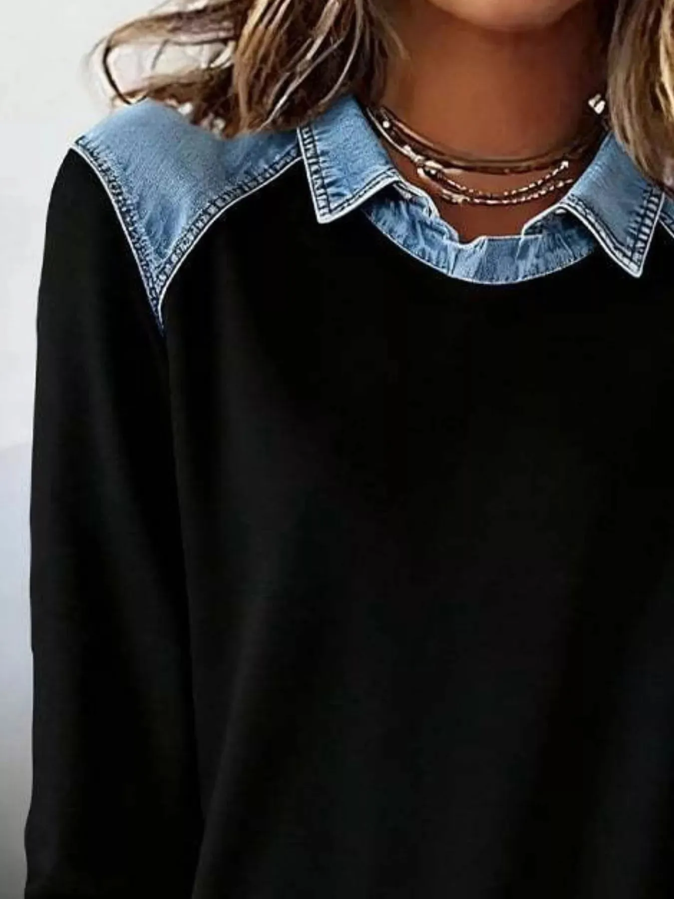 Full Size Denim Trim Long Sleeve Top Plus Size sold by Charming Charlie product image thumbnail 4