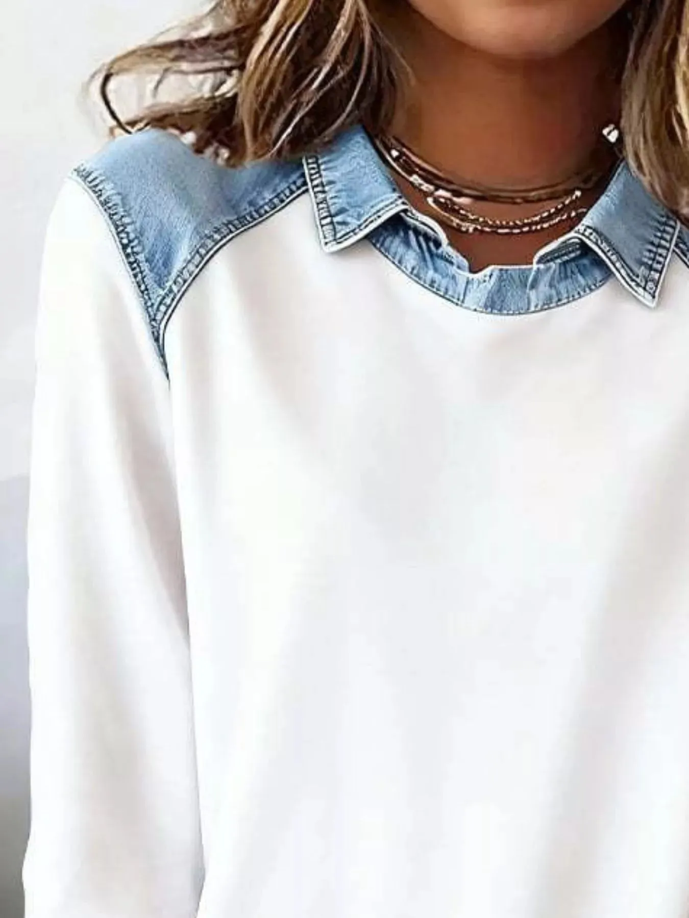 Full Size Denim Trim Long Sleeve Top Plus Size sold by Charming Charlie product image thumbnail 2