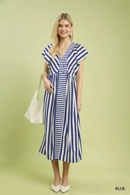 Umgee Striped Button-Front Midi Dress sold by Charming Charlie