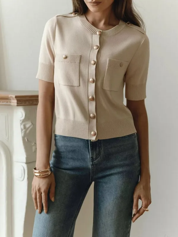 Button-Down Short Sleeve Cardigan made by Trendsi