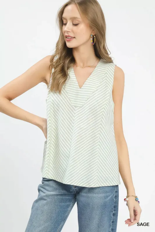 Umgee Mixed Stripe Sleeveless V-Neck Top sold by Charming Charlie